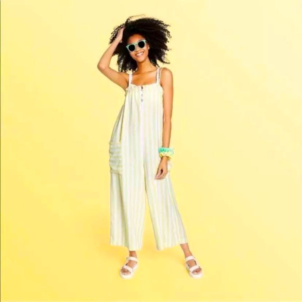 NWT Stoney Clover x Target Linen Blend Yellow White Striped Jumpsuit Size L